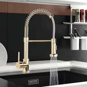 SUGUWORD Gold Kitchen Tap, Kitchen Tap in Gold,360° Swivel Gold Kitchen Taps with Hose,Single Lever Mixer Tap with Pull Out Spray for Kitchen Sink Cold and