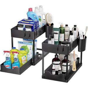 Groofoo - 2PCS 2 Tier Under Sink Organizer with Hooks and Tumblers - Versatile Bathroom and Kitchen Storage (2 Tumblers))