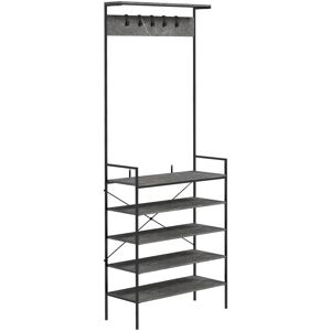 Homcom - Kitchen Bakers Rack, Microwave Stand, Coffee Bar with 5 Shelves and Hooks Grey Marbled - Grey Marbled