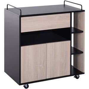 Homcom - Rolling Kitchen Storage Trolley Cart Cupboard Island With Locking Wheels - Black, Oak