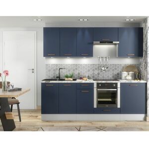 IMPACT FURNITURE Kitchen Cabinet 8 Unit Set 240cm Navy Blue / Grey Base Wall Copper Handle Nora - Navy Blue