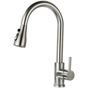 Denuotop - Kitchen Faucet with Pull-Out Spout, Stainless Steel Kitchen Mixer Tap, 360° Swivel Kitchen Faucet, Brushed Finish, 3 Water Flow Adjustment