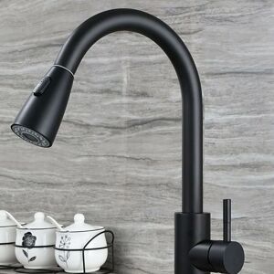 Kitchen Faucet with Pull Out Spray, Stainless Steel Kitchen Sink Faucet Single Hole High Arc Kitchen Faucet Matte Black - Groofoo