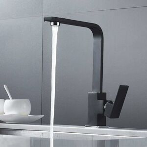 MUMU Kitchen Mixer Tap Square Kitchen Faucet with High Spout - Kitchen Sink Mixer Tap - Brass (Black)