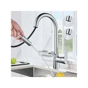 RHAFAYRE Kitchen Sink Mixer Tap with Pull Out Sprayer with Storage Shelf,2 Spray Modes Pull Out Kitchen Taps, 360 Swivel Hot and Cold Tap for Kitchen,Kitchen
