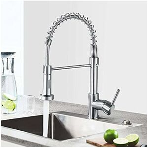 RHAFAYRE Kitchen Tap, Kitchen Sink Mixer Tap 360 Swivel Pull Out Spray Head, Kitchen Taps Single Handle 2-Modes Sprayer, Spring Kitchen Faucet Brushed Nickel