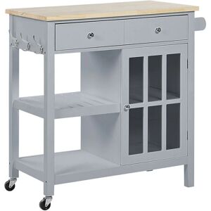 BELIANI Kitchen Trolley Prep Cart Top with Castors Storage Grey Light Wood Genoa - Grey