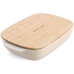 Almond Cream Large 32cm Stoneware Rectangular Dish with Bamboo Lid - Kitchenaid