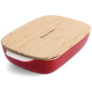 Empire Red Large 32cm Stoneware Rectangular Dish with Bamboo Lid - Kitchenaid