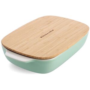 Pistachio Large 32cm Stoneware Rectangular Dish with Bamboo Lid - Kitchenaid