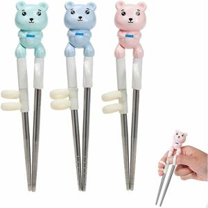 Langray - 3 Pairs of Practice Chopsticks, Kids Stainless Steel Environmental Chopsticks, Kids Chopstick Helper, Cartoon Pattern Practice Chopsticks,