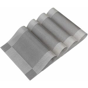LANGRAY Placemats Set Set of 4 Washable pvc Heat Resistant Non-Slip Table Mat for Dining Kitchen Living Room Garden or Dining Room Restaurant - Gray - Gris