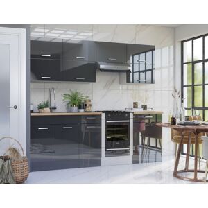 Impact Furniture - Kitchen 10 Units Cabinets Set Grey High Gloss Acrylic Legs Soft Close 240cm Furniture luxe - Grey High Gloss