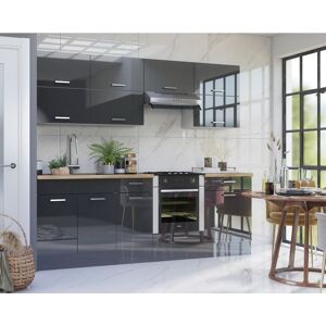 IMPACT FURNITURE Kitchen 11 Units Cabinets Set Acrylic Grey High Gloss Legs Soft Close 240cm Furniture luxe - Grey High Gloss