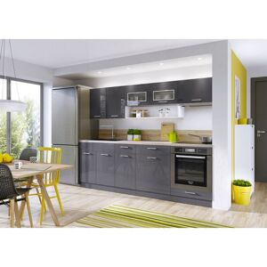 Impact Furniture - Kitchen 7 Units Cabinets Set Acrylic Grey High Gloss Legs Soft Close 240cm Furniture luxe - Grey High Gloss