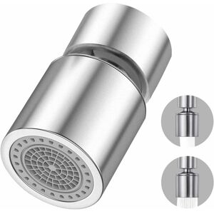 NORCKS Aérateur de Robinet 360 Degree, FM22 Water Saving Swivel Aerator Tap 2 Modes Adjustable Shower Head Filter Sprayer for Kitchen Bathroom, Silver