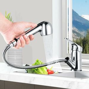 MUMU Pull-out kitchen mixer, pull-out kitchen tap with shower, 2 water outlet modes, 360° rotating kitchen mixer, suitable for hot and cold water,