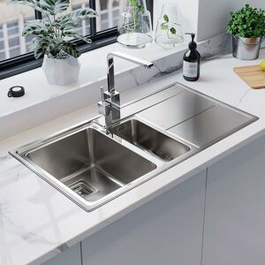 Arlington Kitchen Sink 1.5 Bowl rh Drainer Stainless Steel Waste - Silver - Rangemaster