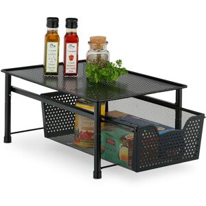 Drawer Shelf, Stackable Organiser, Metal, Kitchen, Bathroom, Pull-out Basket, hwd: 19 x 28 x 42.5 cm, Black - Relaxdays