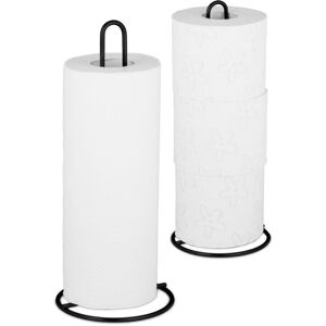 Relaxdays - Kitchen Towel Holder Set of 2, Freestanding, Toilet Paper Organiser, Metal, Subtle, hd 32x13 cm, Black