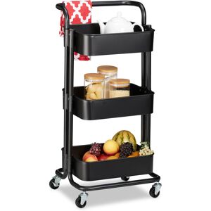 Kitchen Trolley, 3 Levels, h x w x d approx. 84 x 42 x 37 cm, Metal & Plastic, Black - Relaxdays