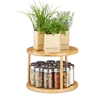 Relaxdays - Revolving Spice Rack, Shelf Organiser, Cosmetic Stand, Kitchen Carousel, 2-Tier, HxW: 19.5 x 24.5 cm, Bamboo