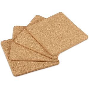 Relaxdays Cork Coaster, Set of 4, Pots & Pans, Angular Trivets, Table Protector, Heat-resistant, 18.5 x 18.5 cm, Natural