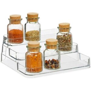 Relaxdays - Spice Organiser, 3 Steps, Rack for Countertop, Storage Shelf, HxWxD: 10.5 x 26 x 24 cm, Plastic, Transparent