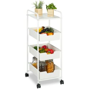 Relaxdays Storage Trolley, 3 Drawers, Cart for Kitchen, Bathroom & Office, Rolling Shelf, HWD 85.5 x 32.5 x 40 cm, White