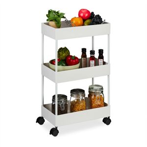 Storage Trolley, 3 Shelves, Cart for Kitchen, Bathroom & Office, Rolling Shelf, hwd: 65.5 x 40 x 22 cm, White - Relaxdays