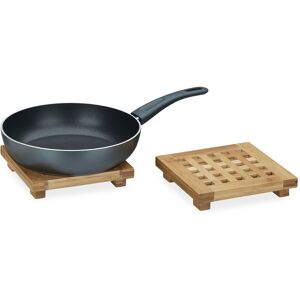 Trivet Mat Set Of 2, Square Bamboo Surface Protectors For Hot Pots & Pans, Wipeable, 4x20x20 cm, Natural - Relaxdays