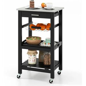 COSTWAY Rolling Kitchen Storage Trolley Cart Cupboard Island Stainless Steel Counter Top