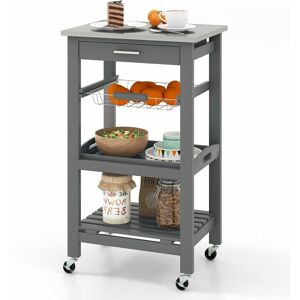 COSTWAY Rolling Kitchen Storage Trolley Cart Cupboard Island Stainless Steel Counter Top