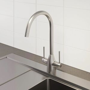 Artikitch - Kitchen Tap Dual Twin Lever Modern Mono Sink Mixer Hot Cold Faucet - Vivey Brushel Nickel Swivel - Silver