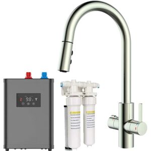 S.i.a - sia 4-in-1 Brushed Nickel Boiling Tap with Instant Filtered Hot Water and Pull Out Spray Including Tank & Filter - BWT4NI