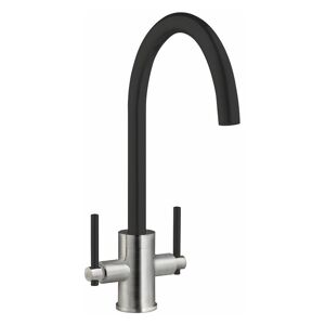 Prima - Coloured Swan Neck Dual Lever Kitchen Sink Mixer Tap - Black/Brushed Steel
