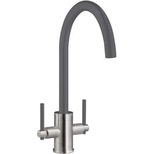 Prima - Coloured Swan Neck Dual Lever Kitchen Sink Mixer Tap - Gun Metal/Brushed Steel