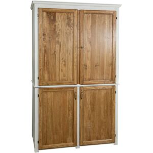 BISCOTTINI Solid linden wood cupboard with antiqued white finishing for the body and natural finishing for the doors L130XD67XH210 cm