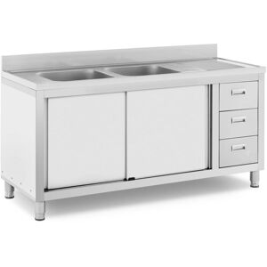 Royal Catering - Stainless Steel Commercial Kitchen Sink Base Cabinet 2 Basins 400x400x300 mm