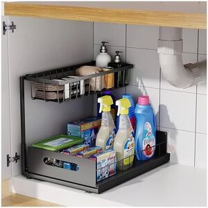 Groofoo - Under Sink Storage, 2 Tier Sliding Cabinet Organizer, Multi-Purpose for Kitchen and Bathroom Under Sink Storage and Organization (Black)