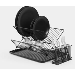 Dish Drainer Matte Black – Space Saving Foldaway Drainer with Tray - Collapsible and Compact - Vonshef