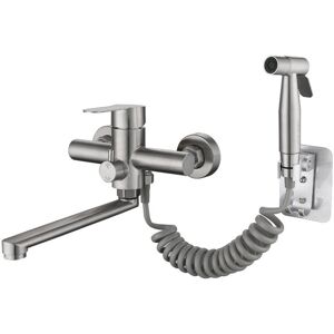 Alwaysh - Wall-Mounted Kitchen Faucet Mixer for Sink Kitchen Taps with Spray Gun and 2 Types of Water Jets 360° Rotating in Brushed Stainless Steel