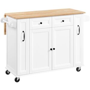 Yaheetech Kitchen Trolley with Drop-Leaf Breakfast Bar, Rolling Kitchen Cart with Rubberwood Top, White