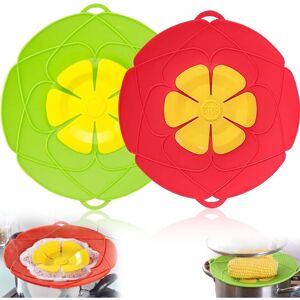 Linghhang - 2 Pack Silicone Spill Proof Lids - 10' & 11.5' Splatter Guard - Multipurpose Kitchen Utensil (Green, Red)