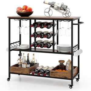 Costway - 3 Tiers Bar Cart Home Serving Cart Industrial Rolling Beverage Cart-Coffee