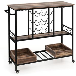 Costway - 3 Tiers Bar Cart Home Serving Cart Industrial Rolling Beverage Cart-Grey