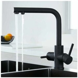 DEWDAT 3-Way Kitchen Faucet, 3-Way 360° Swivel Kitchen Mixer Tap, Drinking Water Kitchen Faucet, Kitchen Sink Faucet with Filtered Water Outlet, Matte Black