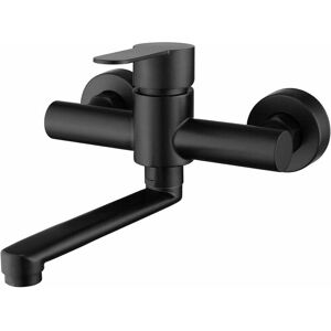 CYSLMUK 304 Stainless Steel Sink Mixer Tap, Wall Mounted Kitchen Faucet, 360° Swivel Sink Faucet with Black Spout