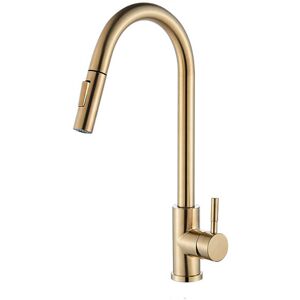 CYSLMUK 360° Kitchen Faucet Kitchen Faucet With 2 Spray Modes Single Handle Kitchen Mixer Tap Cold and Hot Sink Available, Brushed Gold