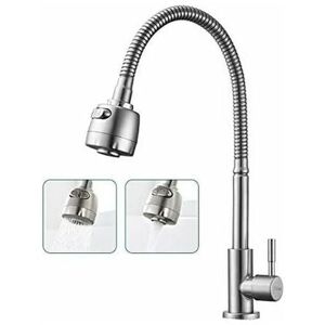 Dewdat - 360° Rotating Spring Hose Kitchen Sink Mixer Tap Dual Function Water Outlet Single Cold Water Tap Brushed Stainless Steel